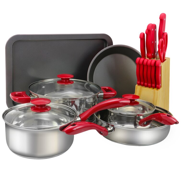 MegaChef 22 - Piece Non-Stick Stainless Steel (18/10) Cookware Set